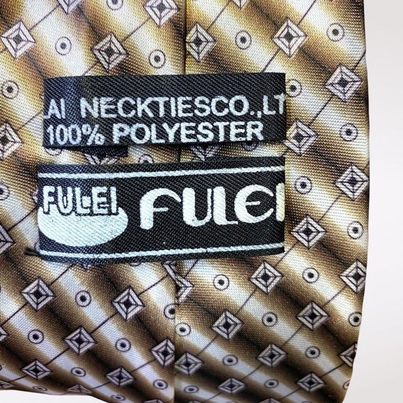 Fulei | Plaid Dot Paisley Brown and White Tie - Picture 3 of 3